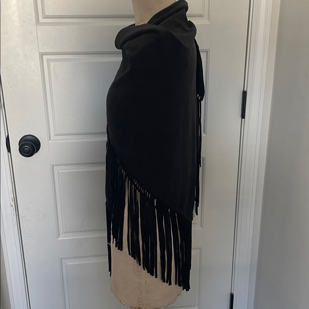 Black Fringed Wrap in Faux Suede Bohemian Festival OS - Picture 6 of 6